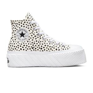 Converse Platform High Top Sneakers in White with Black Spot Print
